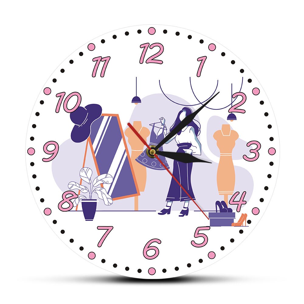 Female Clothing Shop Wall Clock Toggery Business Sign Couture Silent Movement Wall Watch Girly Wall Art Home Decor Clock