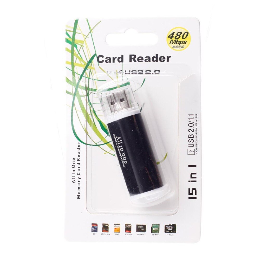 4 in- in-1 multifunctionele geheugenkaartlezer met aluminium behuizing, usb 2.0 externe kaartlezer voor sd-kaart, mmc, micro sd, tf-kaart