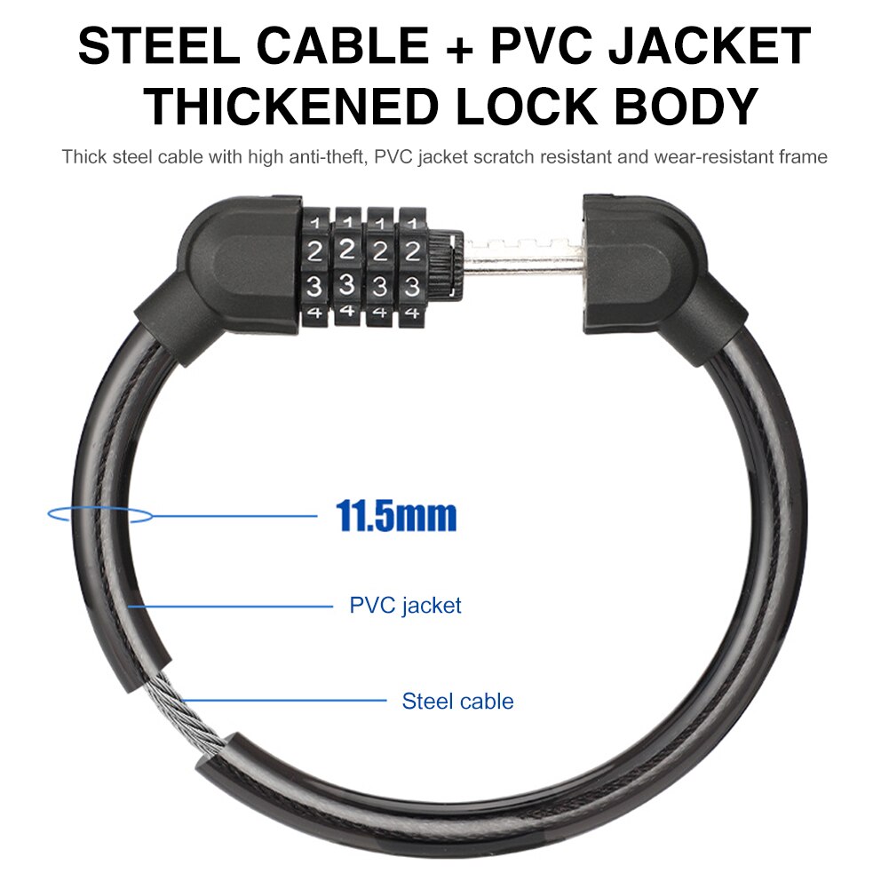 Cycling Security 4 Digit Combination Password Bike Bicycle Cable Chain Lock With Anti-Theft Combination Password For Bike