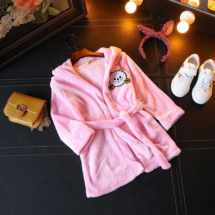 Girls autumn and winter cute cartoon pajamas home service girls nightdress nightgown girl baby lace hooded warm pajamas: Pink / 18M