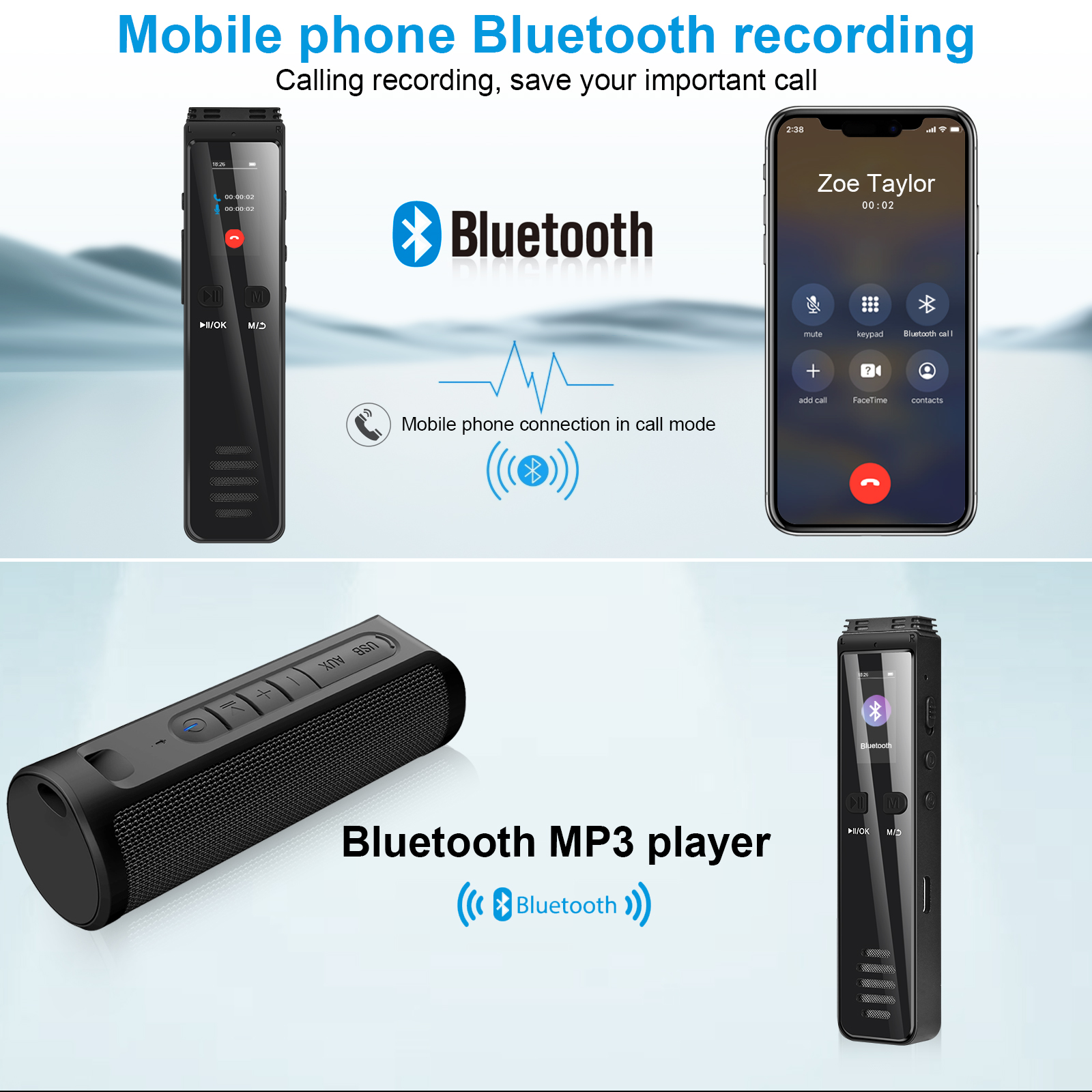 128GB USB C Pen Voice Activated Digital Audio Recorder 32GB 64GB Bluetooth Phone Call Recording Fast REC 3072Kbps Password