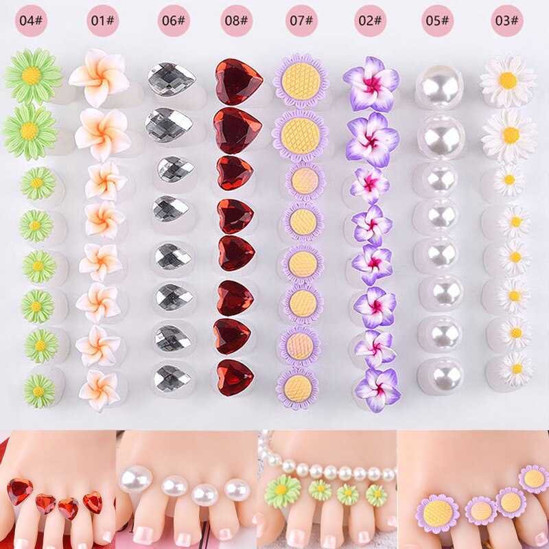 8 Stks/zak Nail Art Teen Separator Bloem Parel Liefde Diamanten Siliconen Teen Separator Siliconen Teenspreiders