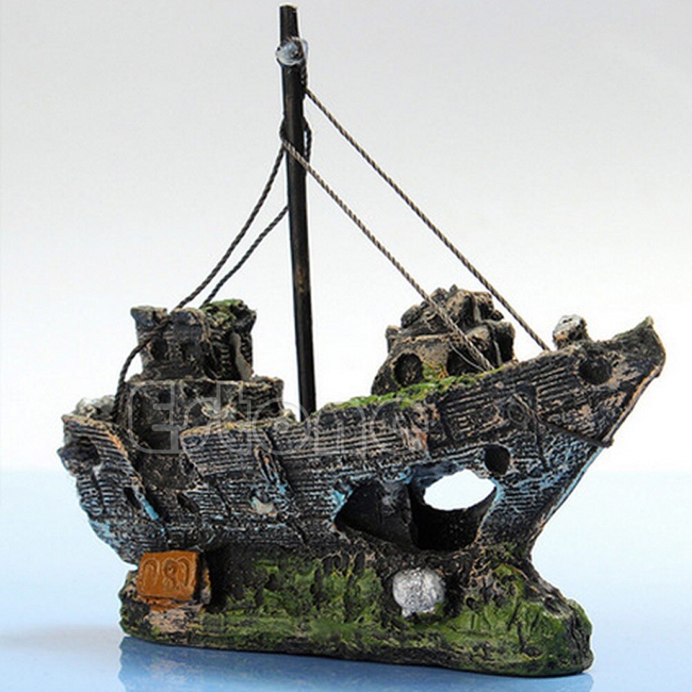 Wrak gezonken schip aquarium ornament zeilboot torpedojager aquarium grot decoratie