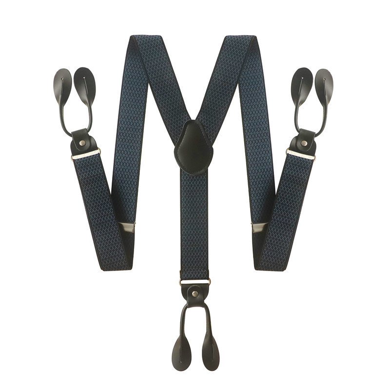 Bretelle Vintage ▾ da uomo di larghezza 3,5 cm con estremità a bottone in pelle PU nera rifinita con retrò a Y, bretelle elastiche regolabili per pantaloni, cintura