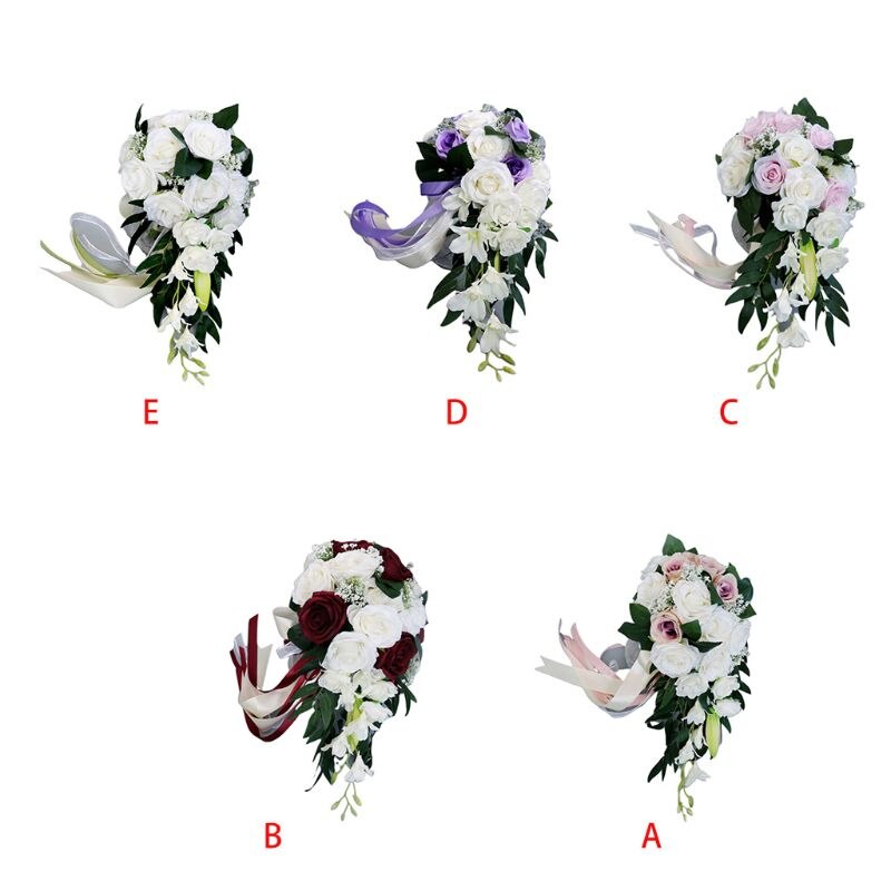 Romantische Hochzeit Braut Wasserfall Blumenstrauß Künstliche Rose Blumen mit Band