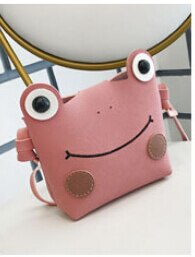 Cute Mini Bags Children Handbag For Girls Cartoon Frog PU Leather Shoulder Bag Kids Messenger Bags: Pink