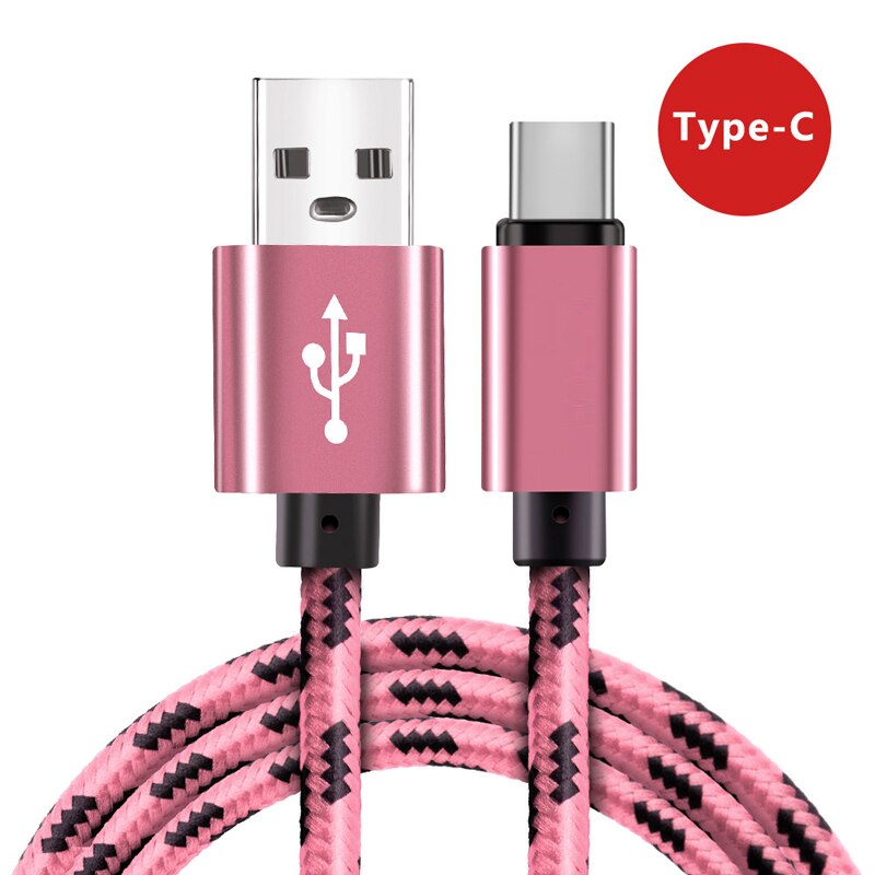 Câble USB type-c 2,4a pour recharge rapide et transfert de données, cordon de chargeur USB-C pour téléphone Samsung S9/S8/Plus/Note 9/8/Huawei P20/Xiaomi mi8: Rose / 1m