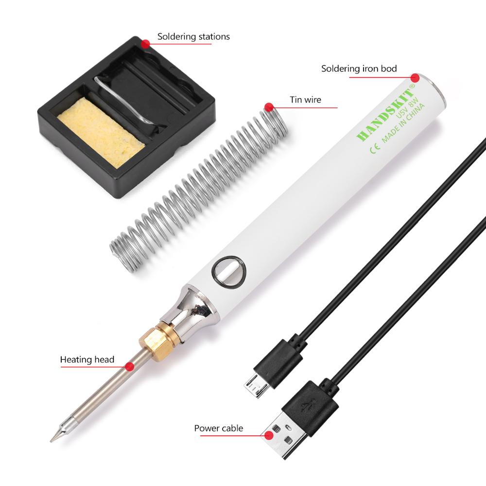 HANDSKIT USB Charging Soldering Iron 5V 8W Adjustable Temperature Electric Soldering Iron Kit Soldering Stand Soldering Wire
