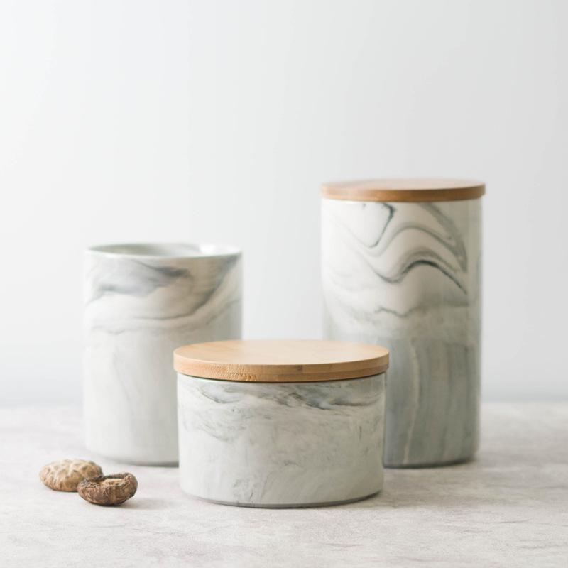 1 Pc Simple Seal Ceramic Storage Jars Spice Jars Wood Covers Coffee Beans Tea Pasta Candy Cookies Nuts Storage Jars