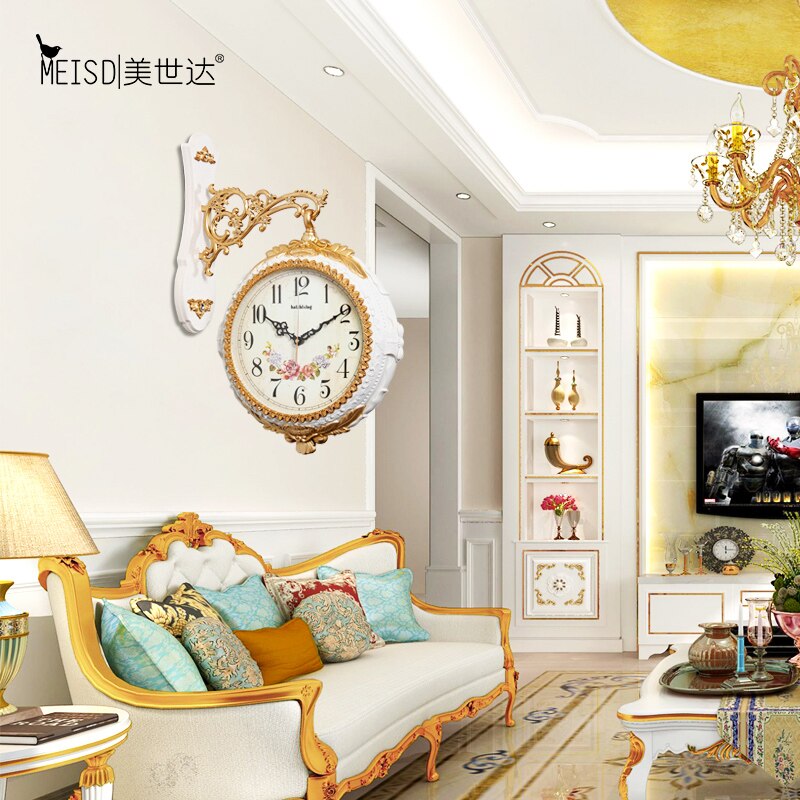 European style Classic Retro Modern Wall Clock 37CM Double Sided Outside Bracket Clock Home Decoration Hanging Watch