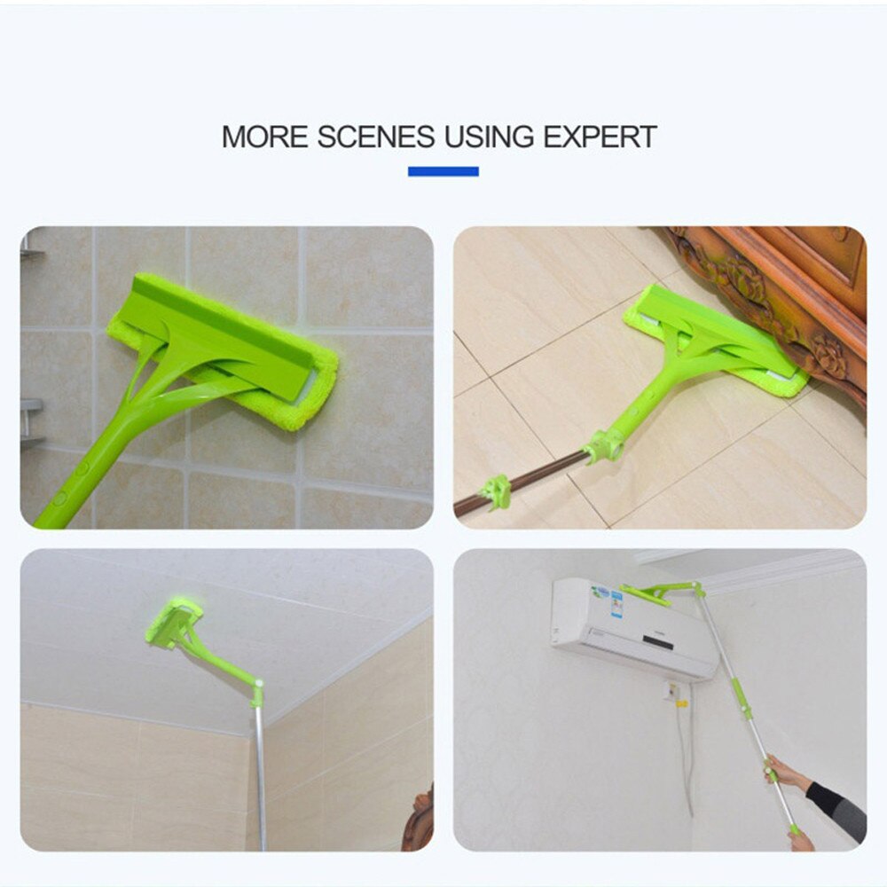 #40Glass Cleaning Tool Double-sided Telescopic Rod Window Cleaner Squeegee Wiper Long Handle Rotating Head Brush Scrubber