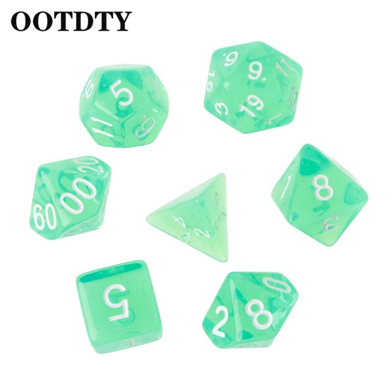 OOTTDTY 7Stck Klar polyedrisch Spiel Würfel Für Drachen Pfadfinder D20 D12 2xD10 D8 D6 D4 polyedrisch Spiel Würfel: Grün