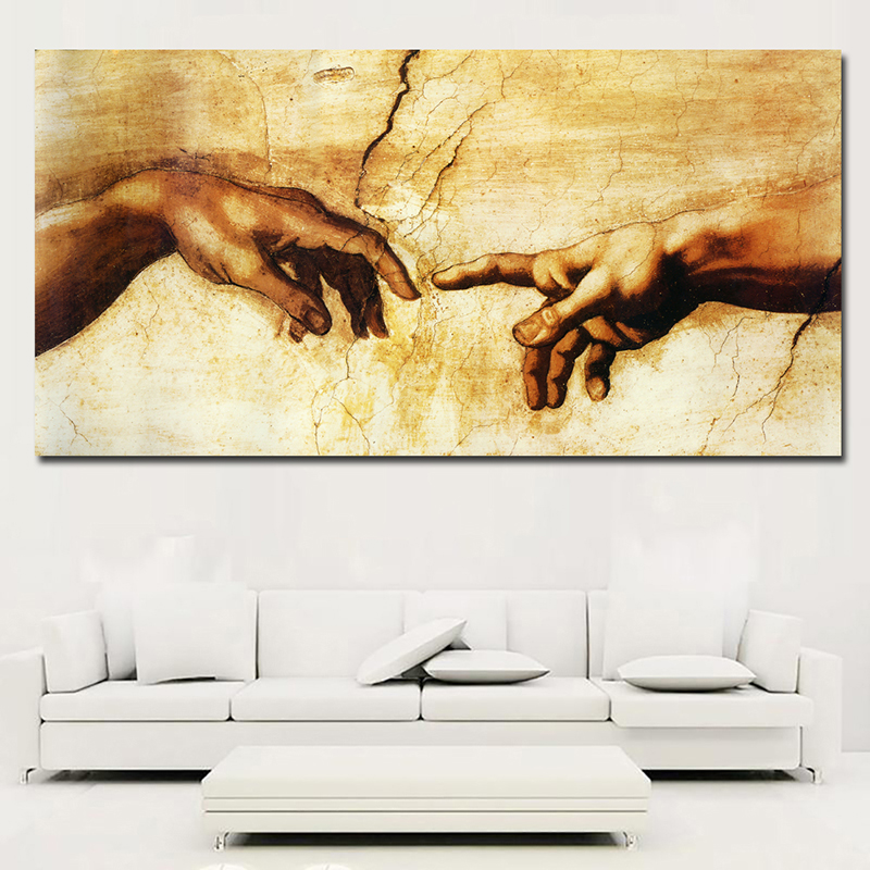 Canvas Schilderij Schepping van Adam! Hand van god! Klassieke Religie Muur Foto 'S Voor Woonkamer Beroemde Art Print Posters