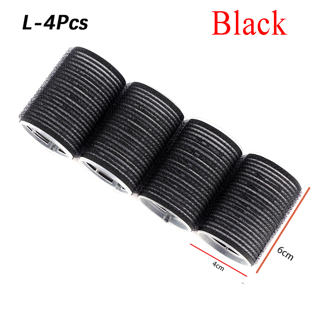 Multi Size Black Self Grip Hair Rollers Pro Salon Hairdressing Curlers Hair Sticky Cling Style For DIY Hair Styling: Black L-4pcs