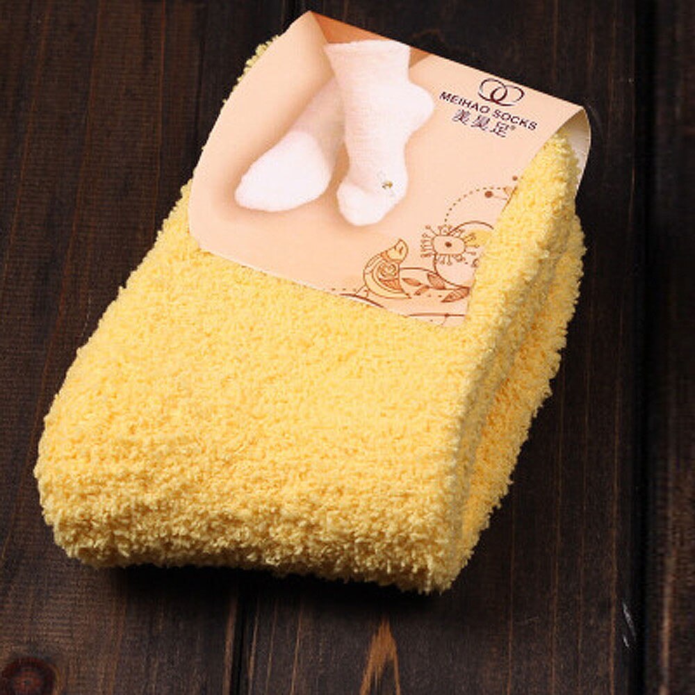 Chaussettes duveteuses pour femmes et filles, douces et chaudes, couleur Pure, pour la maison, #30: yellow