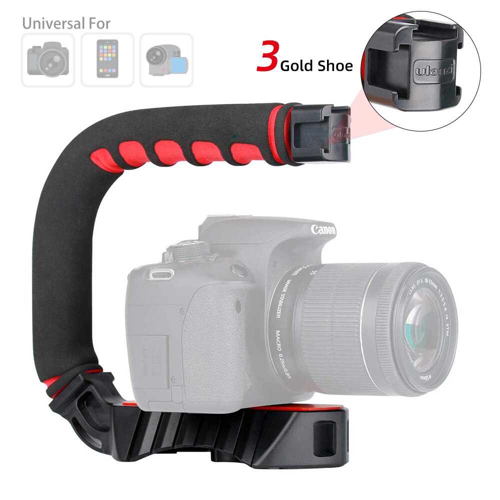 U-Grip Pro Handheld Video with Triple Cold Shoe Mount Smartphone Video Handle for DSLR Camera 1pcs