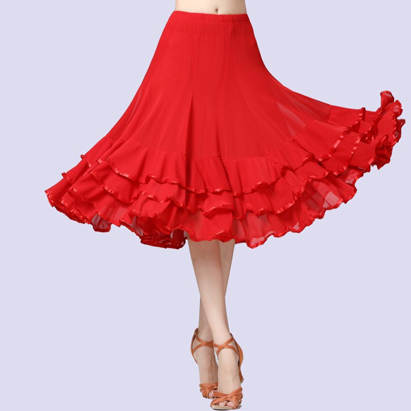 Women Solid Mesh Modern Ballroom Dance Skirt Ballroom Dance Competition Dresses Dance Training Practice Wear