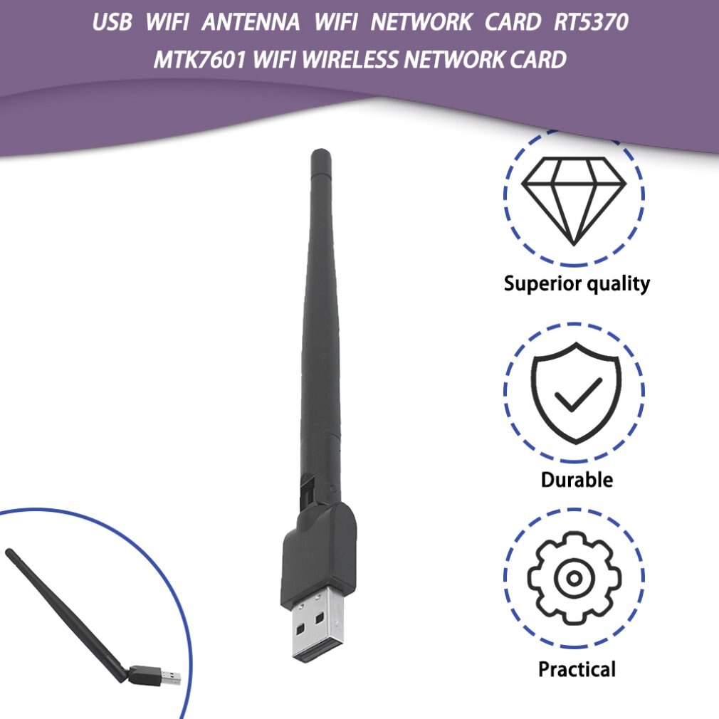 Rt5370 usb 2.0 150 mbps wifi antenne mtk 7601 trådløst netværkskort 802.11b/ g/n lan adapter med roterbar antenne