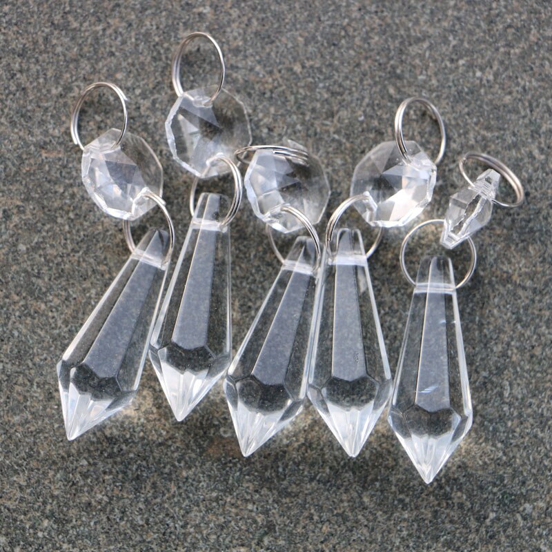 20 st/lot ljuskrona kristall lampa prismor delar hängen dekoration hängande hängande belysning gör det själv tillbehör: Silver- / 55mm istappar