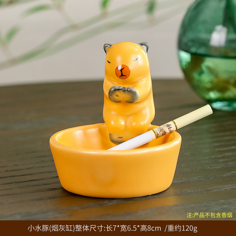 Cenicero de cerámica con forma de gato de dibujos animados, Cenicero con forma de gato y Animal, decoración de escritorio para oficina, accesorios de cerámica para decoración del hogar, Cenicero: YELLOW