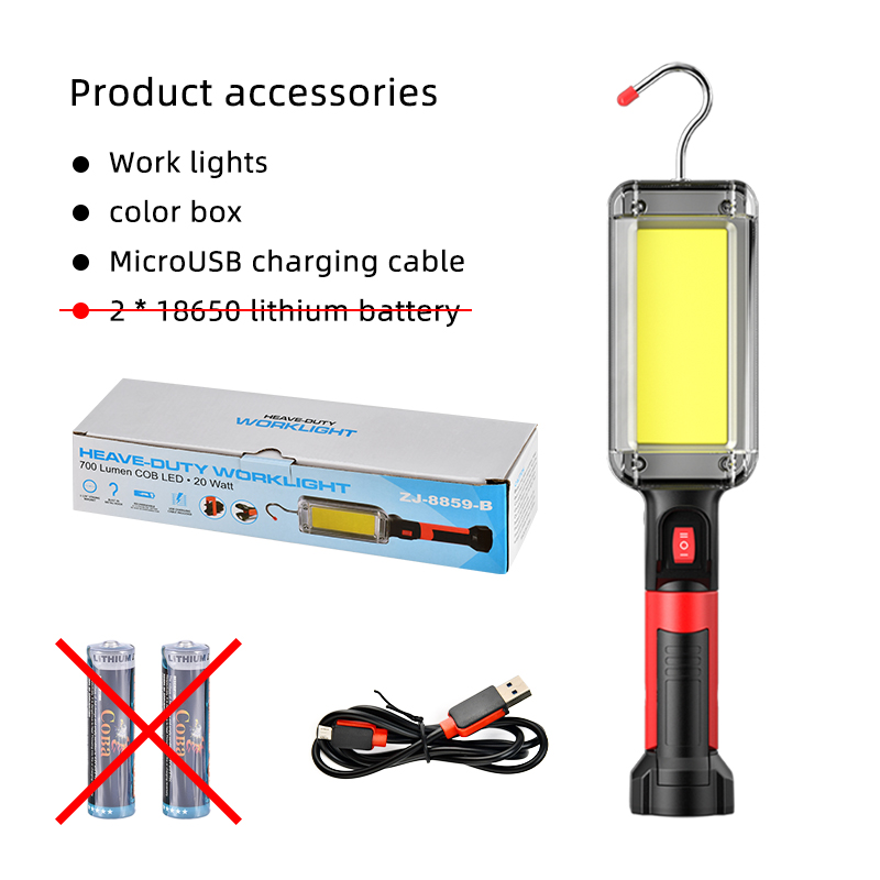 ledet arbeidslys kolbe flomlys 8000lm oppladbar lampe bruk 2*18650 batteri ledet bærbar magnetisk lys krokklemme vanntett: Pakke a