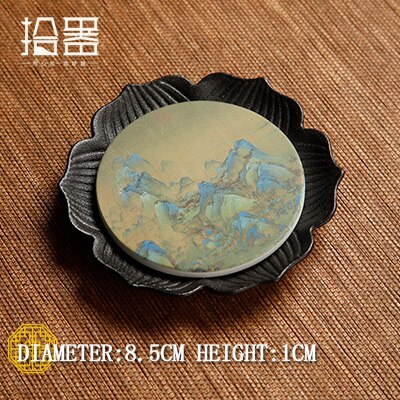 Absorbent ceramic dry brewing table, small tea tray, round lotus, Zen purple clay pot, teapot base, pot holder: 02small