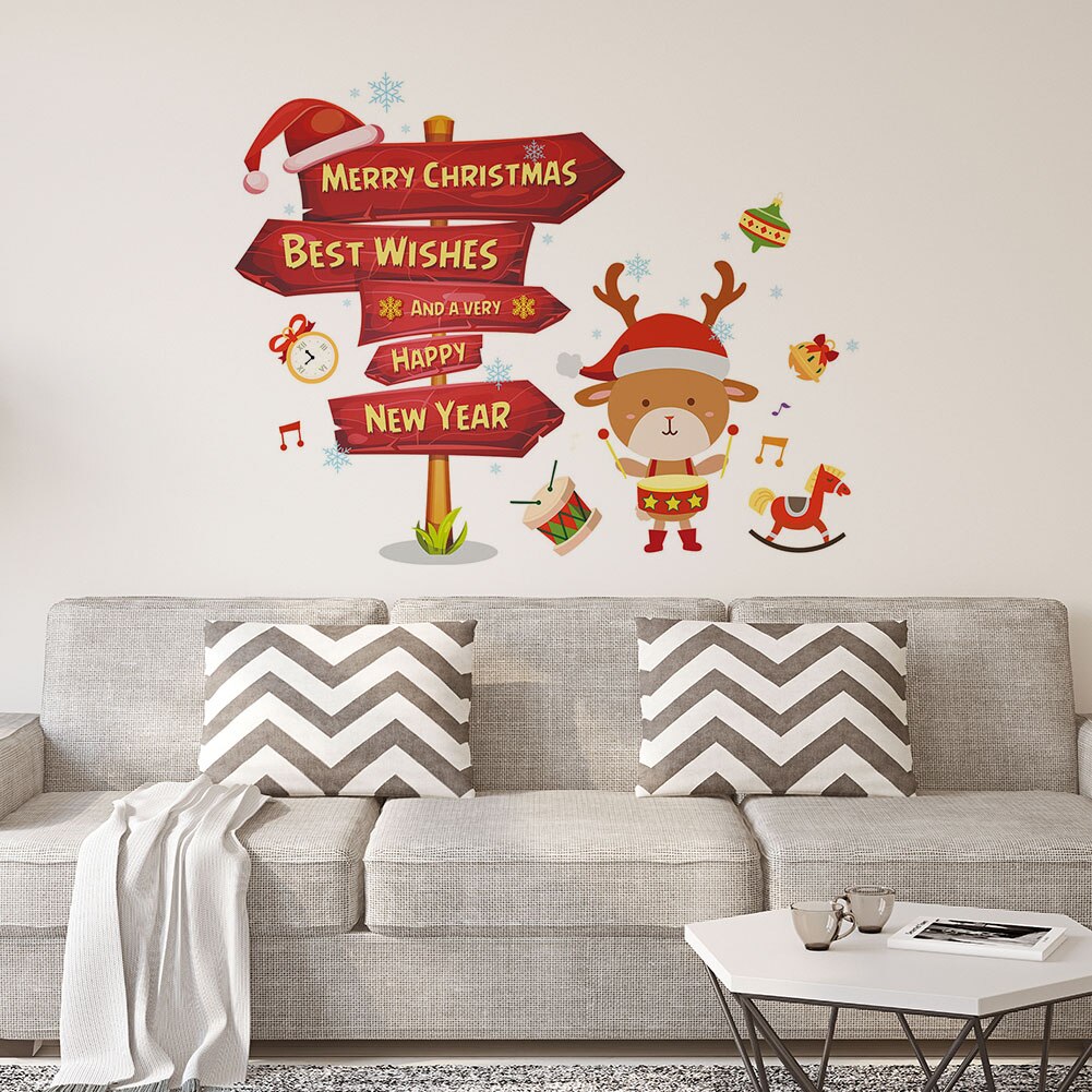 Christmas Socks Fireplace Wall Stickers Removable Window Glass Door Room Decal Self-adhesive PVC Year Home Decor: C