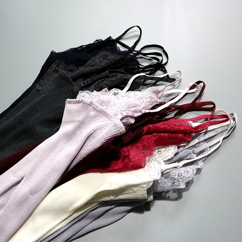 70% Zijde 30% Katoen Gebreide Kant Hemdje Vest Nachtkleding Spaghetti Band SJ309