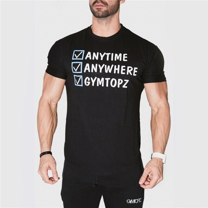 GITF Men Running Jogging Cotton t shirt Gym Fitness Bodybuilding Workout Training Short sleeve T-shirts Male Tees Tops Clothing