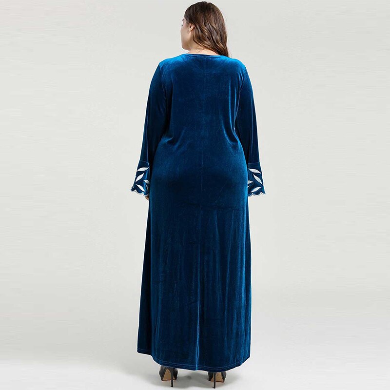 Middle Eastern Dress Islamic Turkey Embroidered Long-Sleeved Round Neck Muslim Big Pen Gold Velvet Dress Arab Dubai