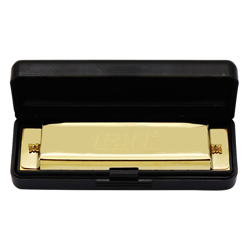 IRIN Gold 10 Holes 20 Tone Blues Harmonica Key of C Mouth Organ Musical Instrument with Black Storage Box