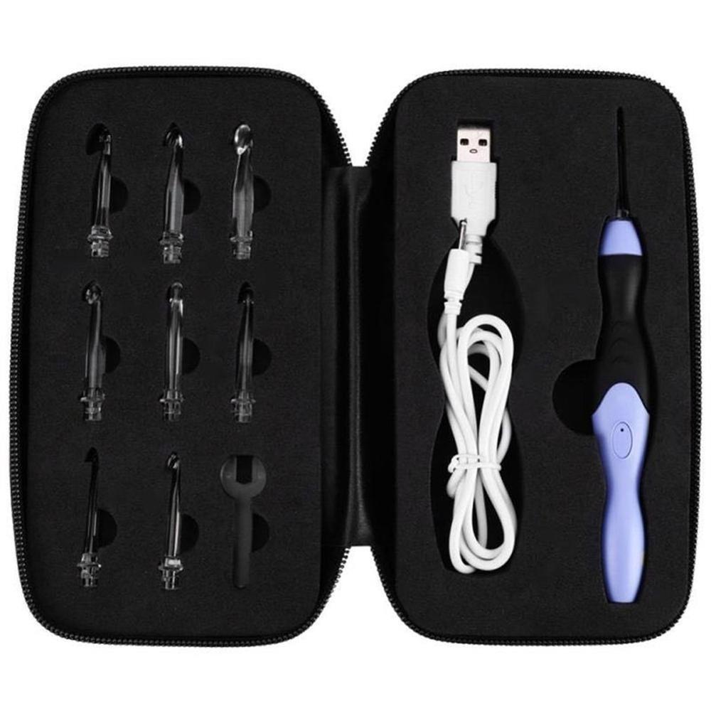 USB Charging LED Glow Crochet Hook With Led 9 Sizes Hooks Emergency Lighting Knitting Needles Replaceable Top Hook Sewing Tools: black
