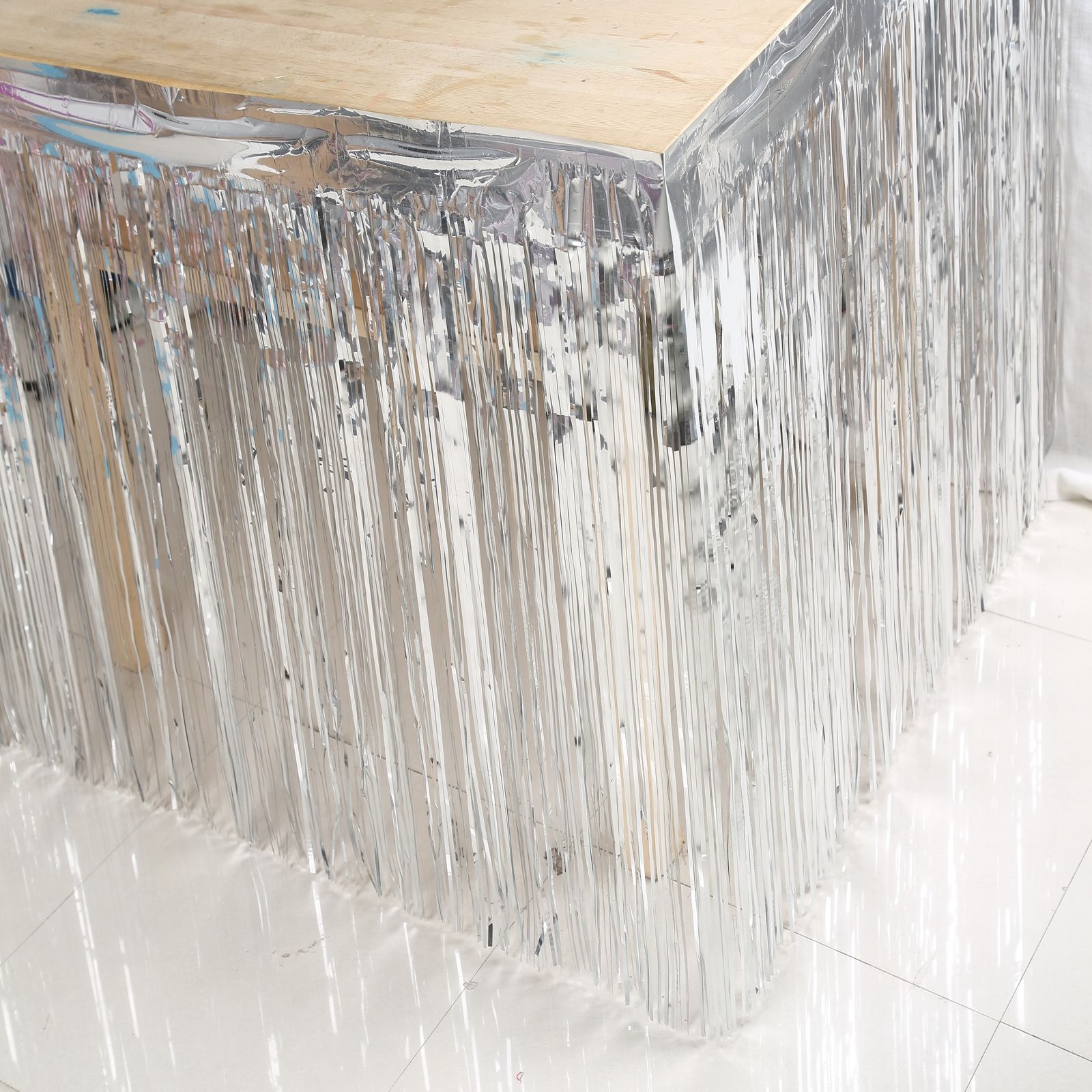 Folie frynser metallisk sequin bord nederdel hotel bryllupsfest banket graduate bryllup fejre dekor tilbehør