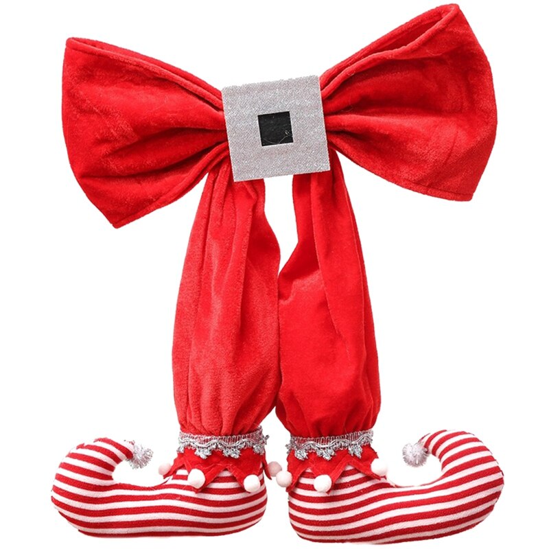 Elf Foot Hanging Christmas Tree Bow Elf Boots Pendant Hotel Atmosphere Layout for Year Party Scenes Arrangement: Red