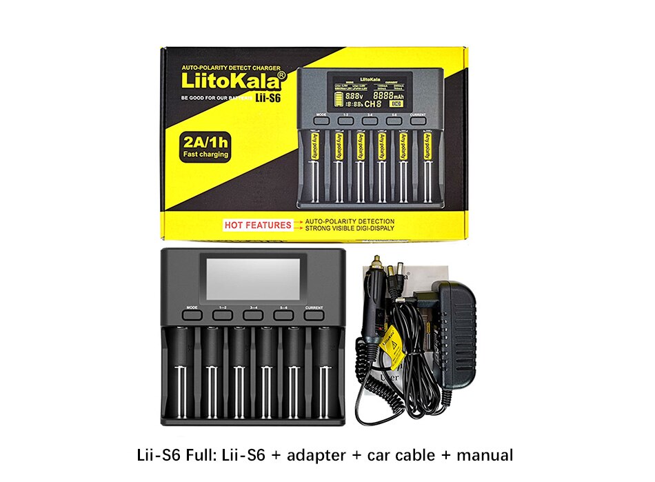 Liitokala Lii-PD4 Lii-500 Lii-500S Lii-PD2 18650 battery charger LCD display 18490 21700 26650 20700 AA AAA etc Test capacity: Lii-S6 Full set