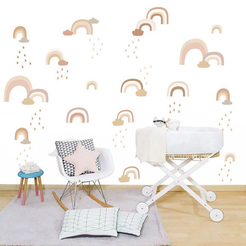 Vacclo Watercolor DIY Rainbow Rain Wall Sticker Living Room Bedroom Children Room Background Wall Self-adhesive Paper Wallpaper