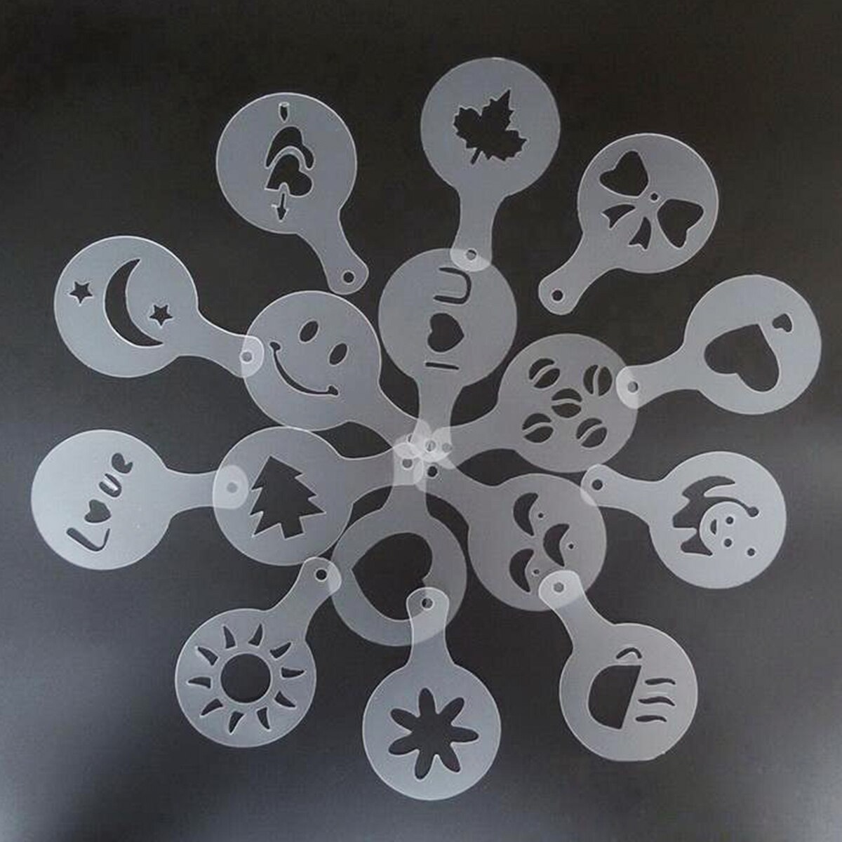 16pcs/Set Coffee Stencil DIY Coffee Decor Tool Set Stencils Cappuccino Mold Latte Art Barista Coffee Tea Template Tool