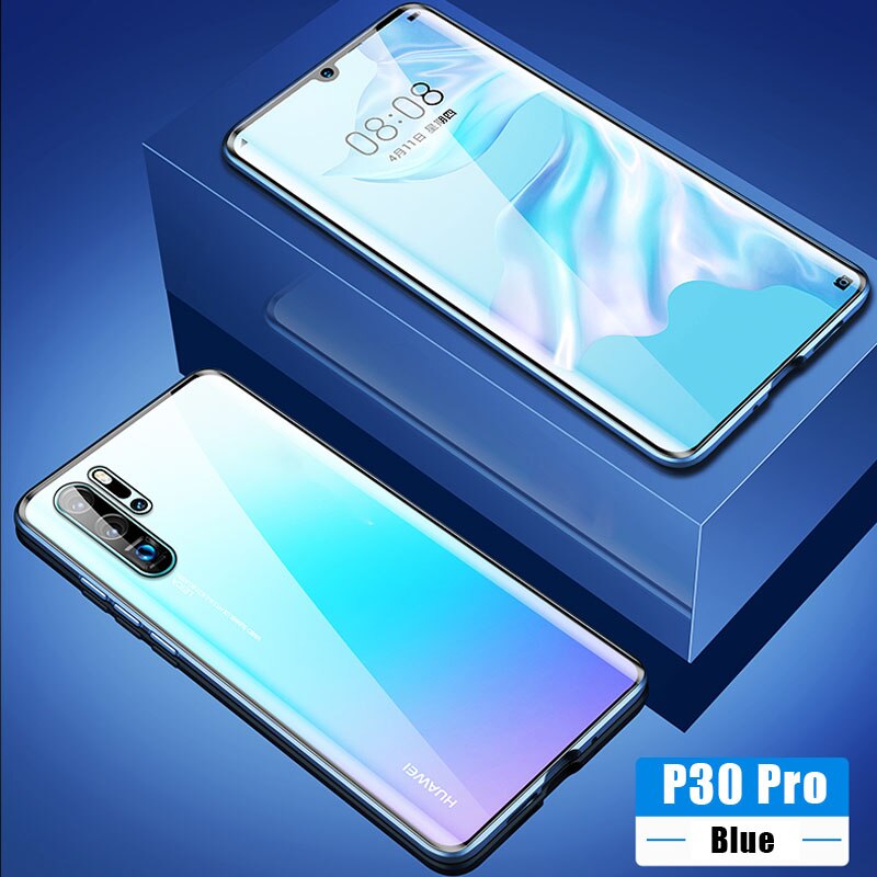 360 Magnetic Double Glass Case For Huawei P30 Pro Tempered Glass Cases On Huwei Huawey Huaweii P 30 Pro 30Pro P30Pro Coque Capa: P30 / blue