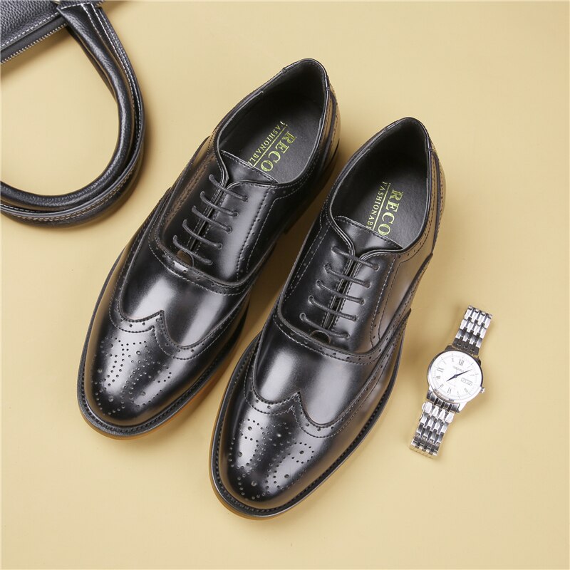 Misalwa full brogue gentleman klänning skor spetsiga snörning kontor företag bröllop kostym skor retro bruna pu läder skor