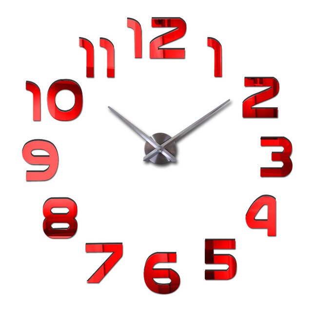 Reloj de puntero, relojes de cuarzo, relojes de , reloj de pared Real en 3d, pegatina de espejo apresurado, Diy, decoración para sala de estar, reloj de pared Digital: Rojo / 17INCH