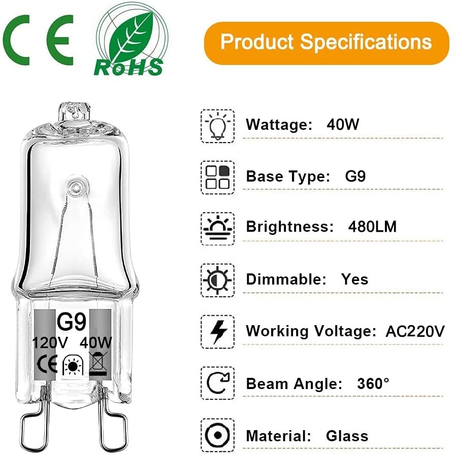 100Pcs G9 Halogeen Lamp Light 220V 40W 3000-3500K Warm Wit Globe Lamp