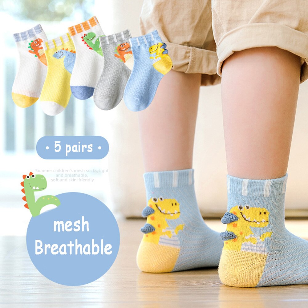 Wecute 5 Pairs Zomer Kinderen Sokken Voor 3-12years Jongens Meisjes Mesh Ademende Sokken Comfortabele Zachte Katoen Verschillende Modellen