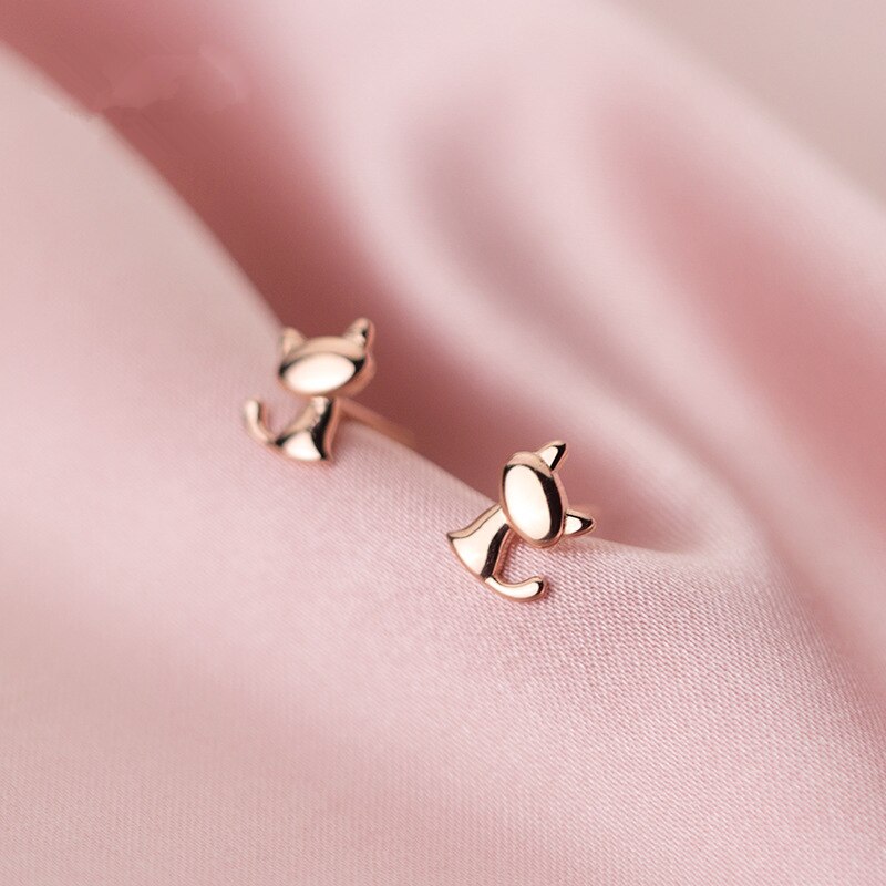 Kleine Glossy Glazuur Kat Stud Oorbellen Hypoallergeen S925 Sterling Silver Earring Ear Studs Animal Sieraden