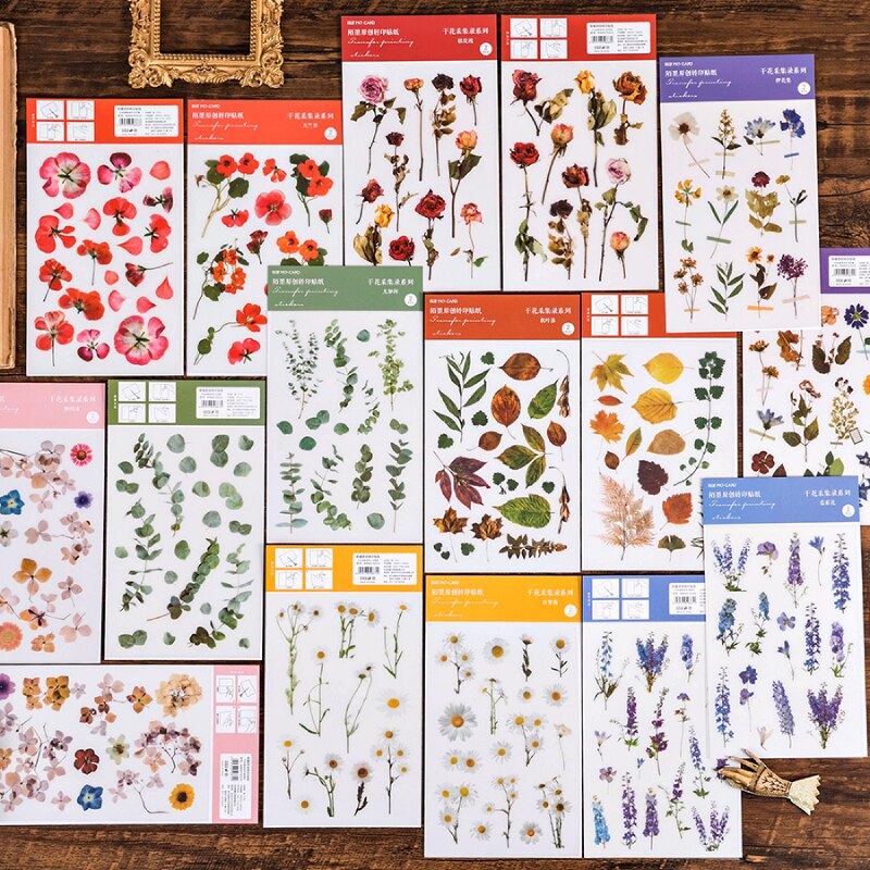 2 Stks/pak Natuurlijke Iris Daisy Bloem Transfer Printen Stickers Transparant Pvc Materiaal Bloemen Bladeren Groene Planten Stickers