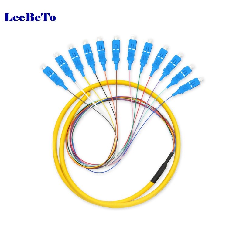 5PCS/LOT 1.5m (4.92ft) SC UPC 12 Fibers OS2 Single Mode Bunch PVC (OFNR) 0.9mm Fiber Optic Pigtail