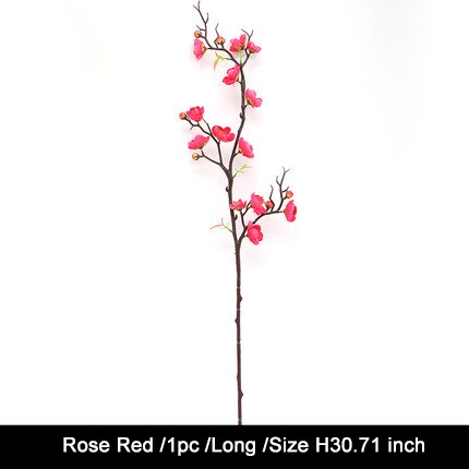 1 Uds ramas de ciruelo rojo flores artificiales para decoración de boda al aire libre flor decoración de invierno planta de jardín casero: Long rose red