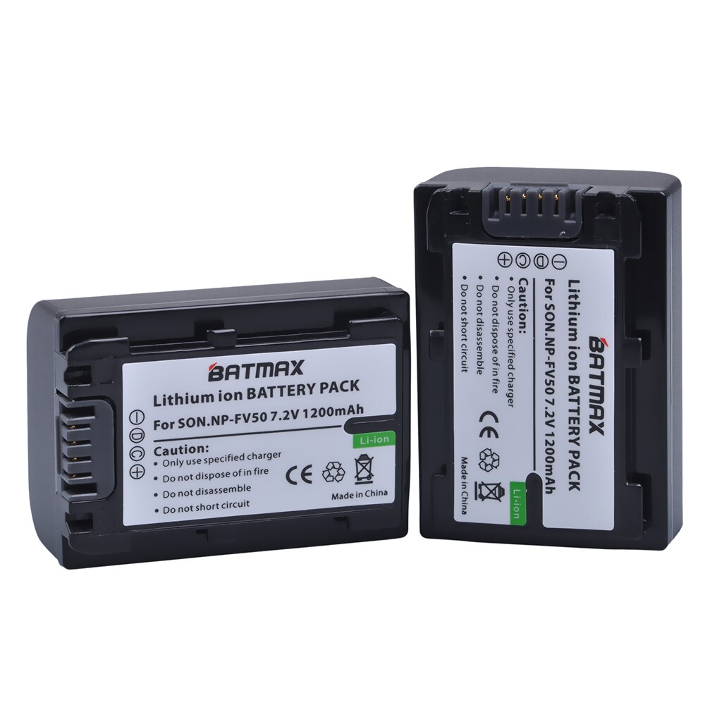 Batmax NP-FV50 NP FV50 batería + cargador USB con LCD para SONY HDR CX390 290E PJ510 820E 790E 660E XR260 CX700E PJ50E 30E SR68: 2 battery