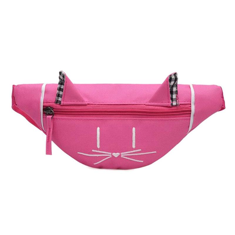 Enfants couleur unie bande dessinée mignon impression sacs à bandoulière pour enfants garçons filles décontracté taille Fanny ceinture paquets toile Zipper poitrine sacs: Rose