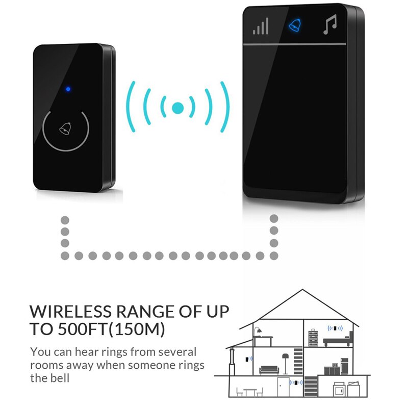 Wireless Touch Screen Music Doorbell Portable IP44 Waterproof Doorbell 52 Melody Chime 150M Range Home Security Door Bell Chime