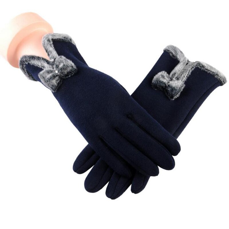 Vrouwelijke Herfst Winter Niet-ge Ïnverteerde Fluwelen Kasjmier Volledige Vinger Warm Lace Hairball Handschoenen Vrouwen Katoen Touch Screen Handschoenen g82: B Blue